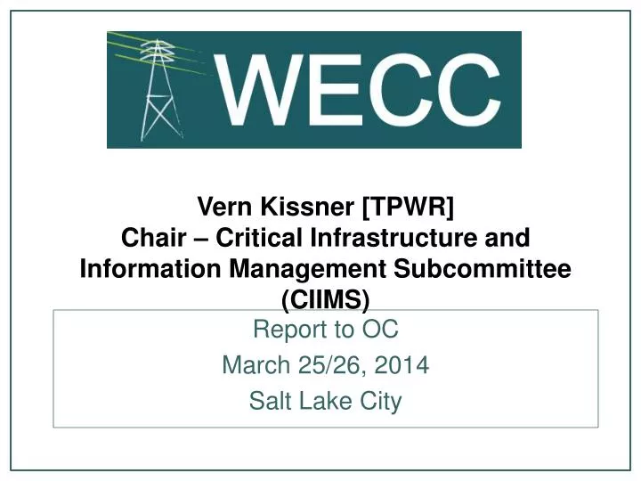 vern kissner tpwr chair critical infrastructure and information management subcommittee ciims