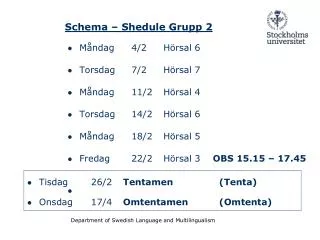 schema shedule grupp 2