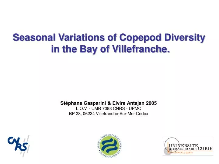 seasonal variations of copepod diversity in the bay of villefranche