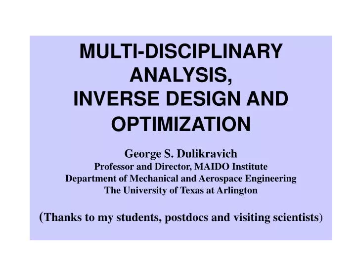 multi disciplinary analysis inverse design and optimization