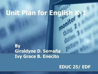 Unit Plan for English K-1