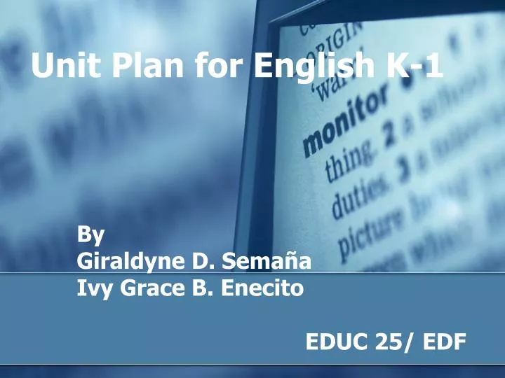 unit plan for english k 1