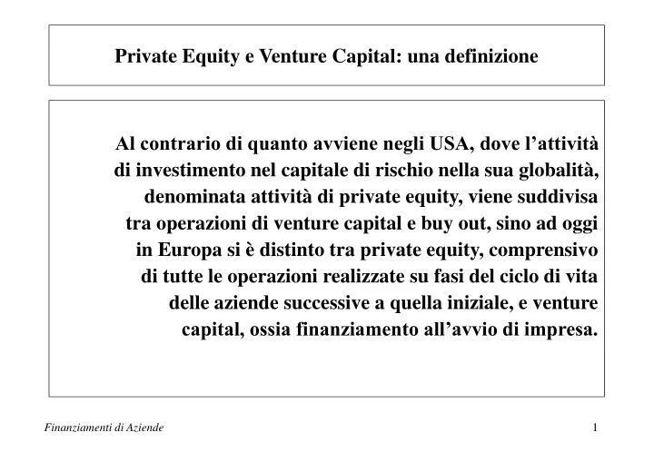 private equity e venture capital una definizione