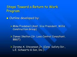 Steps Toward a Return to Work Program