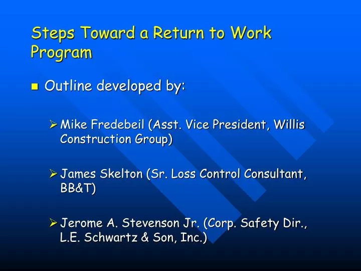 steps toward a return to work program