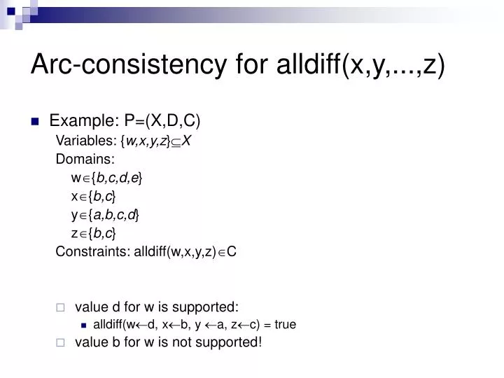 arc consistency for alldiff x y z