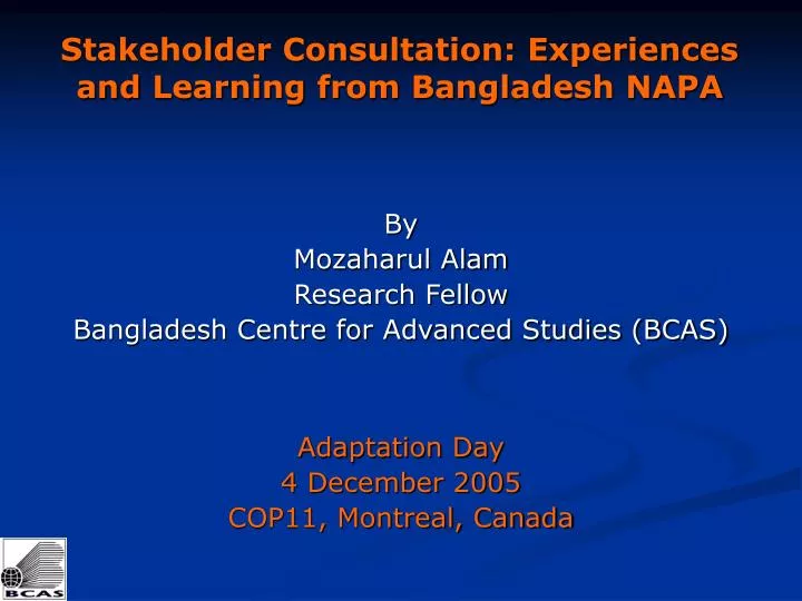 stakeholder consultation experiences and learning from bangladesh napa