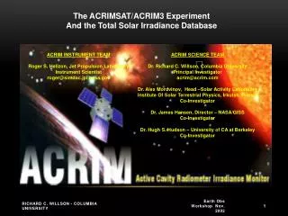 ACRIM INSTRUMENT TEAM Roger S. Helizon, Jet Propulsion Laboratory Instrument Scientist