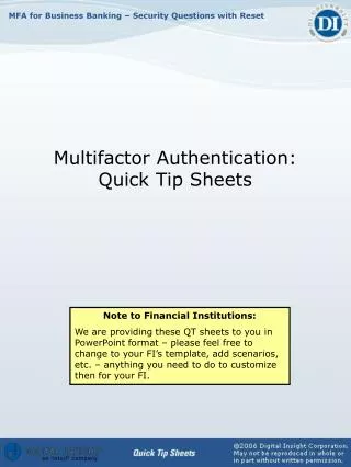 Multifactor Authentication: Quick Tip Sheets