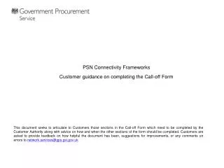 PSN Connectivity Frameworks Customer guidance on completing the Call-off Form