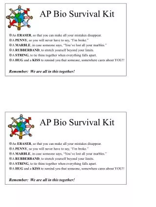AP Bio Survival Kit An ERASER , so that you can make all your mistakes disappear.