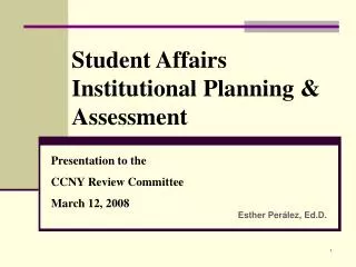 Student Affairs Institutional Planning &amp; Assessment