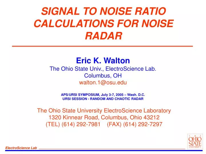signal to noise ratio calculations for noise radar