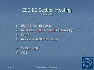 ESE-BE Section Meeting 14 Jan 11