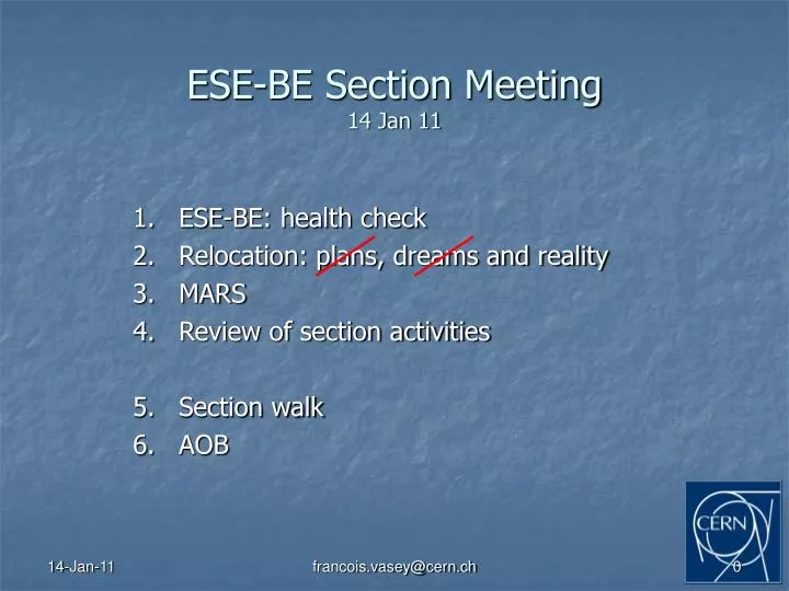 ese be section meeting 14 jan 11