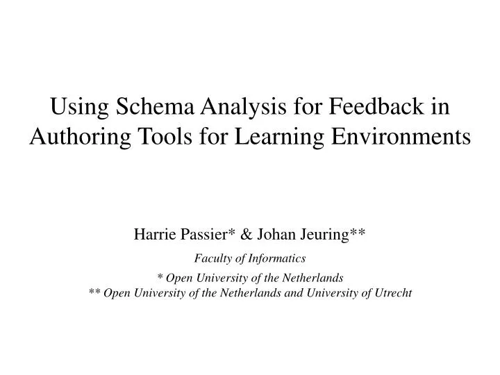 using schema analysis for feedback in authoring tools for learning environments