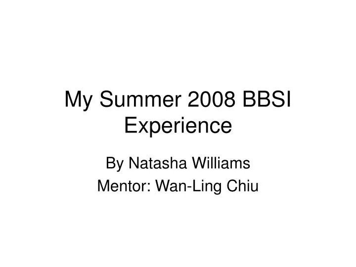 my summer 2008 bbsi experience
