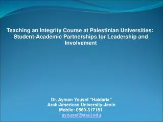 Teaching an Integrity Course at Palestinian Universities: