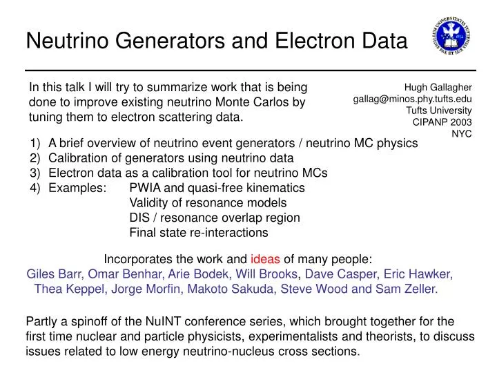neutrino generators and electron data