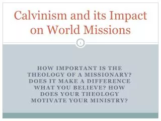 Calvinism and its Impact on World Missions