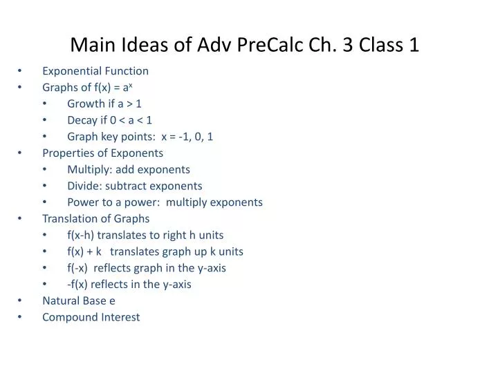 main ideas of adv precalc ch 3 class 1