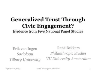 Generalized Trust Through Civic Engagement? Evidence from Five National Panel Studies