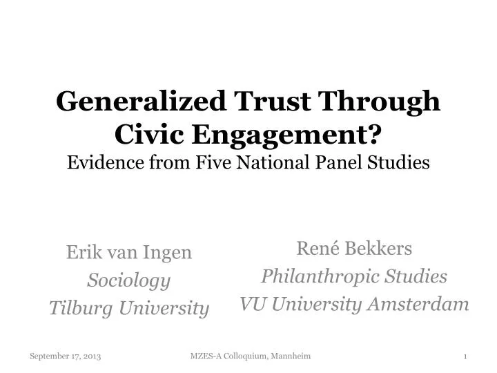 generalized trust through civic engagement evidence from five national panel studies