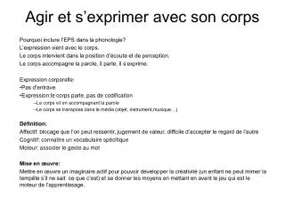 agir et s exprimer avec son corps