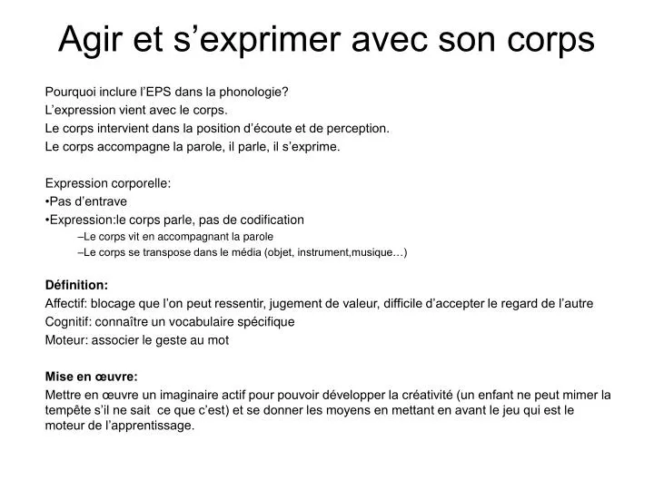 agir et s exprimer avec son corps