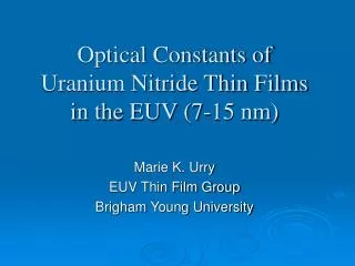 Optical Constants of Uranium Nitride Thin Films in the EUV (7-15 nm)
