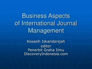 Business Aspects of International Journal Management