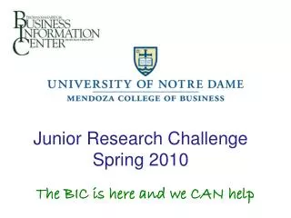 Junior Research Challenge Spring 2010