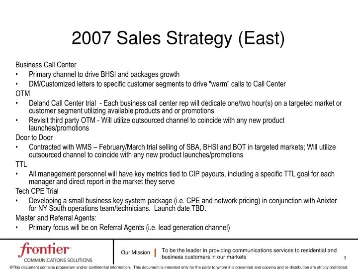 2007 sales strategy east