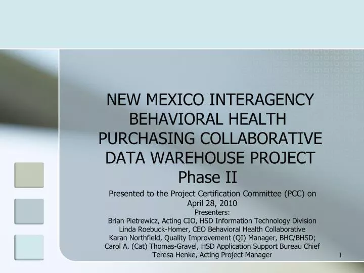 new mexico interagency behavioral health purchasing collaborative data warehouse project phase ii