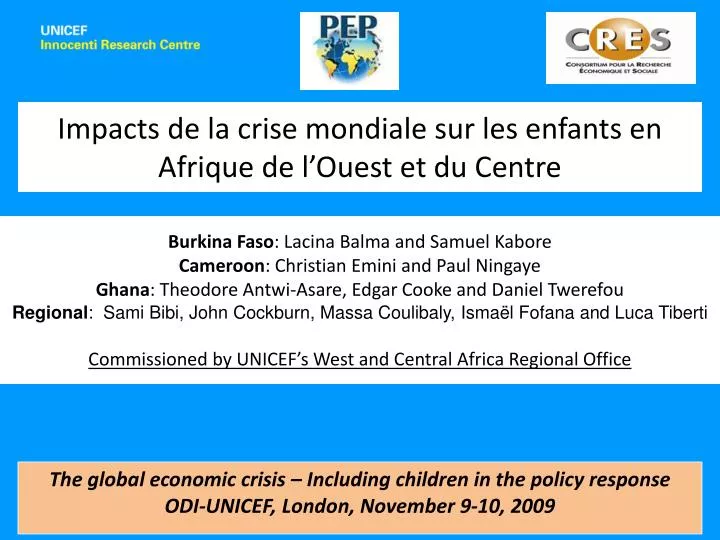 impacts de la crise mondiale sur les enfants en afrique de l ouest et du centre