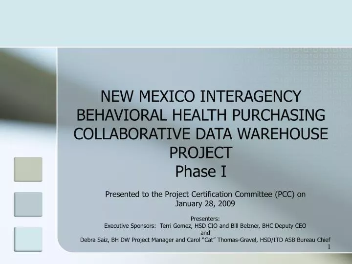new mexico interagency behavioral health purchasing collaborative data warehouse project phase i