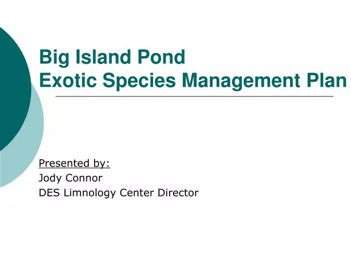 big island pond exotic species management plan