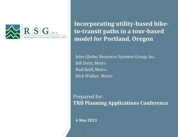 incorporating utility based bike to transit paths in a tour based model for portland oregon