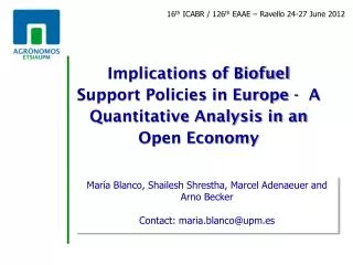 Implications of Biofuel Support Policies in Europe - A Quantitative Analysis in an Open Economy