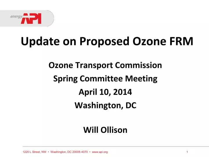 update on proposed ozone frm