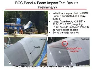 Initial foam impact test on RCC Panel 6 conducted on Friday, June 6