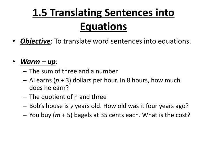 1 5 translating sentences into equations