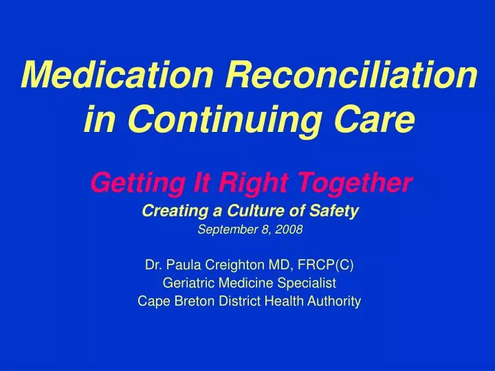 medication reconciliation in continuing care