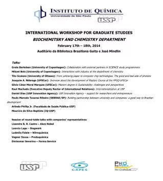 INTERNATIONAL WORKSHOP FOR GRADUATE STUDIES BIOCHEMITSRY AND CHEMISTRY DEPARTMENT