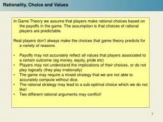 Rationality, Choice and Values