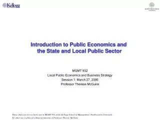 Introduction to Public Economics and the State and Local Public Sector