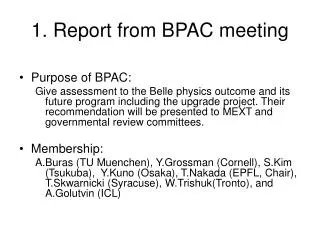 1. Report from BPAC meeting