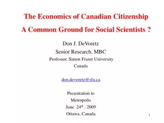 The Economics of Canadian Citizenship A Common Ground for Social Scientists ?