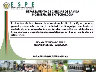 DEPARTAMENTO DE CIENCIAS DE LA VIDA INGENIERÍA EN BIOTECNOLOGÍA