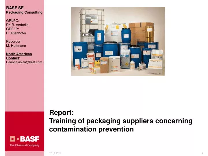 report training of packaging suppliers concerning contamination prevention